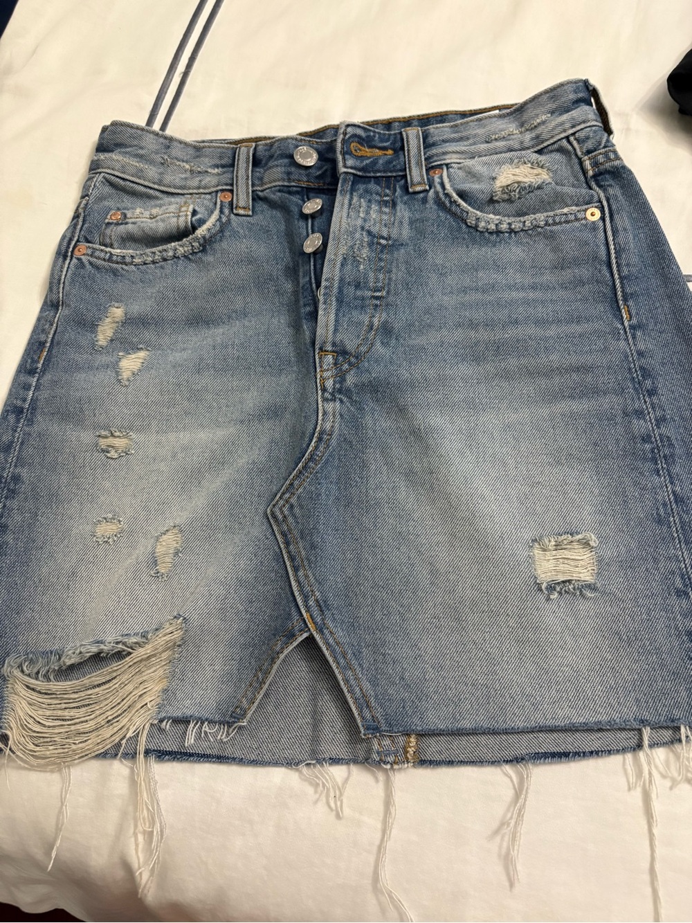 H&M Distressed Light Blue Denim Mini Skirt